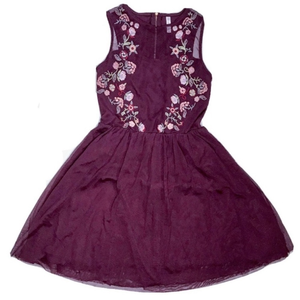 Plum Tulle Floral Dress Juniors Size Small Dark Romance Goth Vampire Core Flirty - Picture 1 of 8